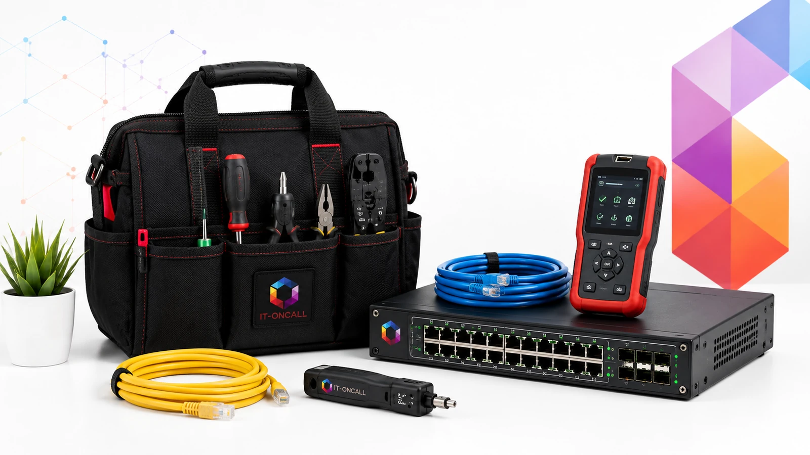 Network tools, rack equipment, cabling, and field support gear